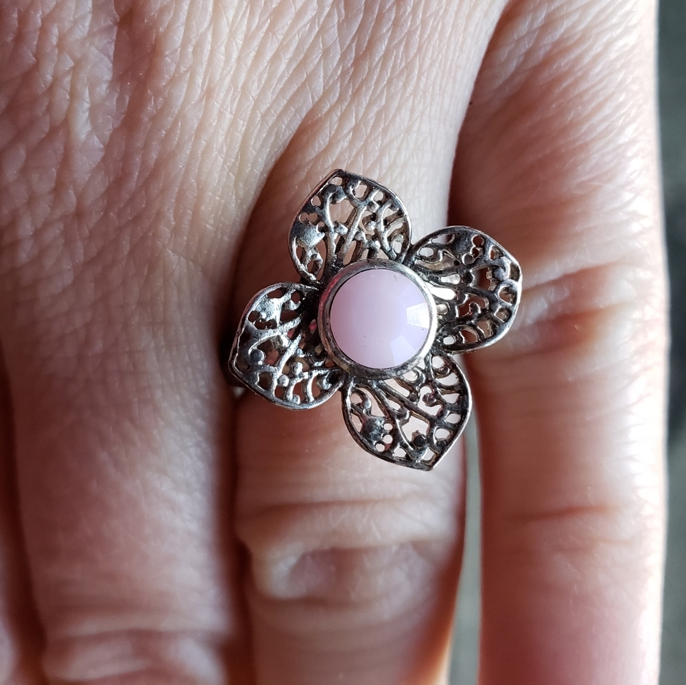 Adjustable Retro Signed Floral Cocktail Ring